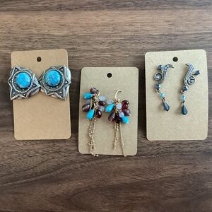 Lot Of 3 Turquoise Blue Tone Stud Chandelier Drop Earrings Party Jewelry Gift